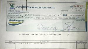 cheque alcaldía de Puerto Plata