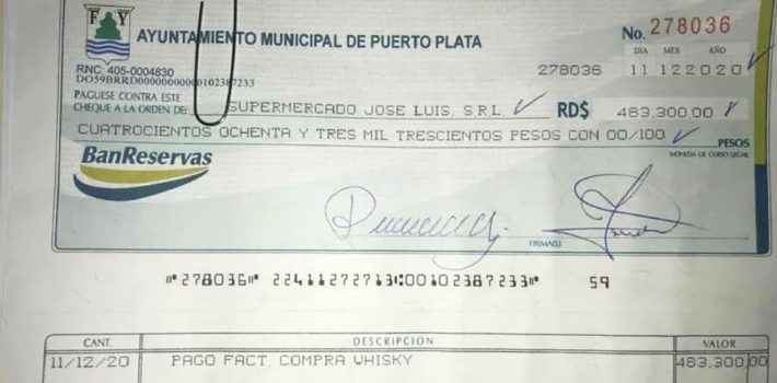 cheque alcaldía de Puerto Plata